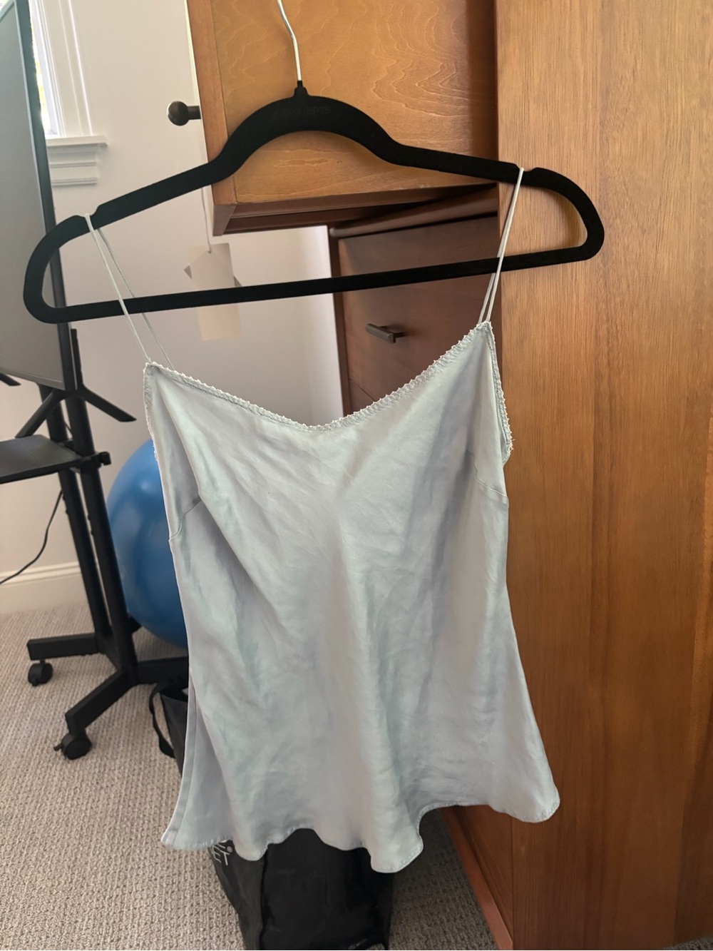 Light Blue Satin Cami Top with Lace Trim